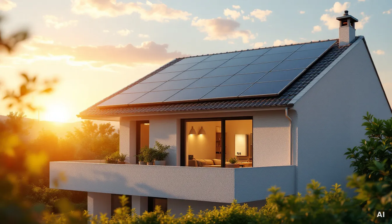 Casa española con placas solares y sistema de baterías residencial instalado