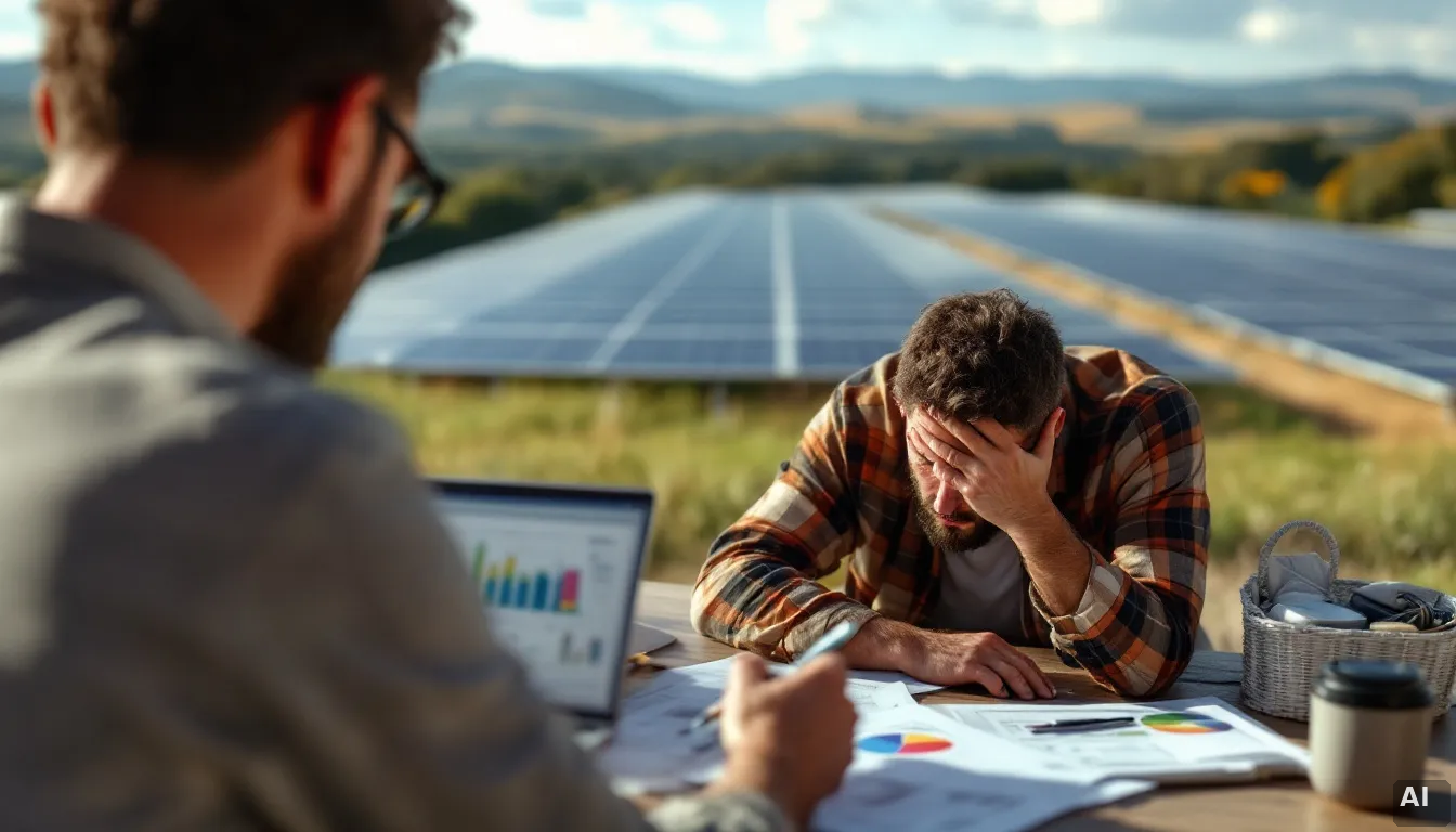 Instalador solar revisando documentación sobre comunidades energéticas sin marco legal claro