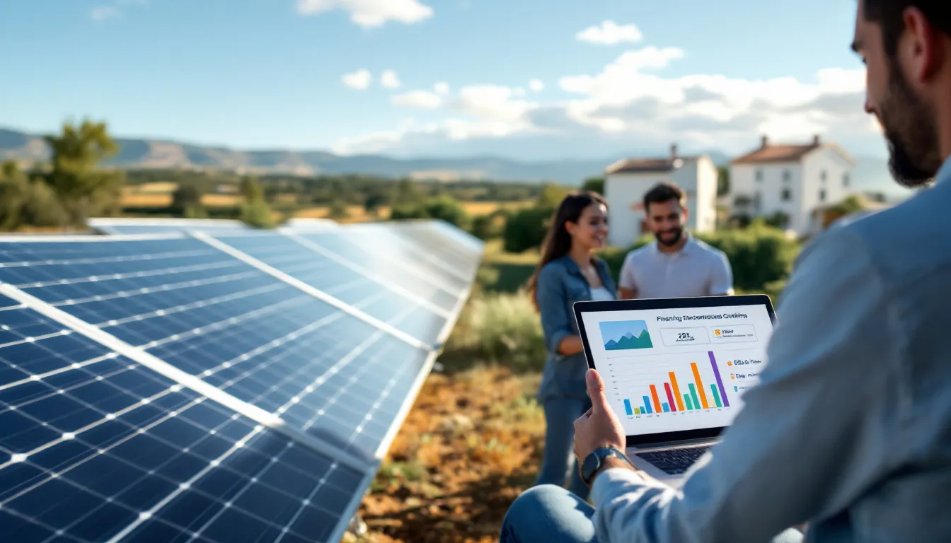 Comercial solar presentando opciones de financiación a una familia en su hogar