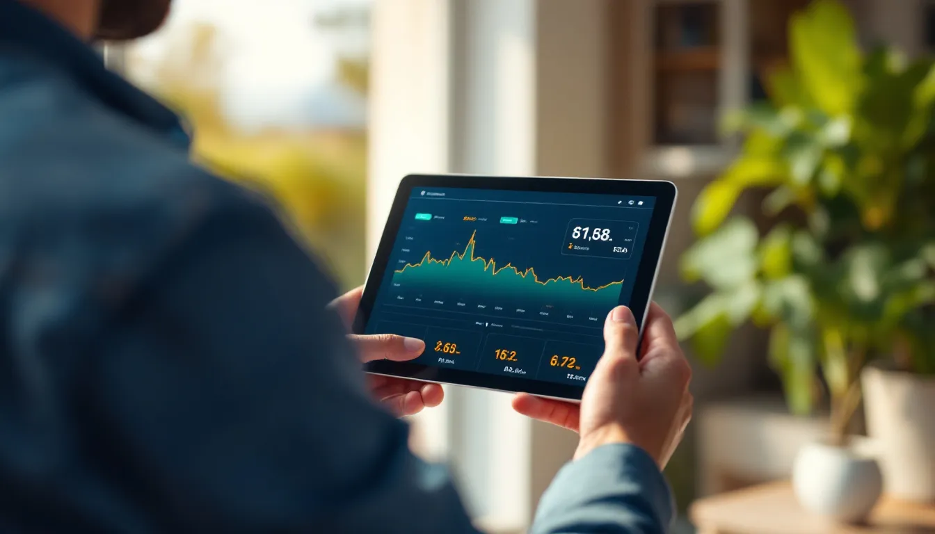 Dashboard de precios energéticos europeos con instalación solar al fondo