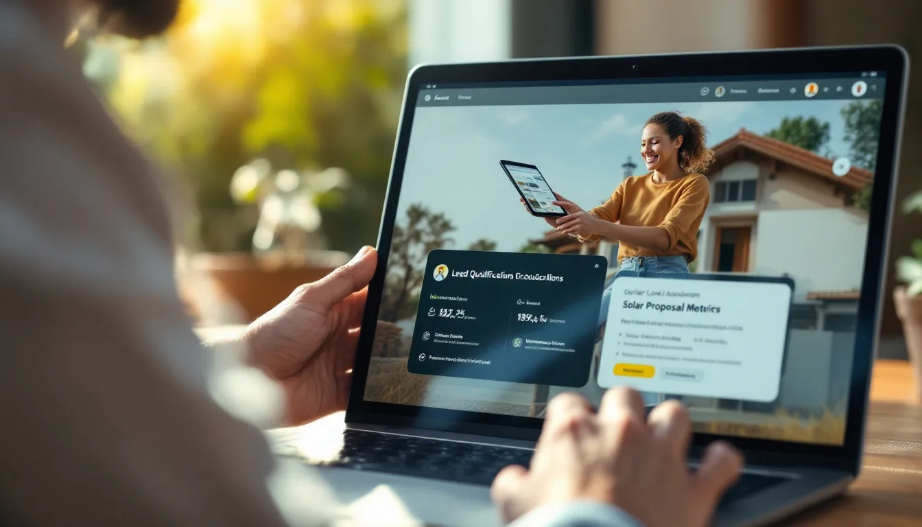 Asistente de IA mostrando datos en tiempo real durante videollamada de ventas solar