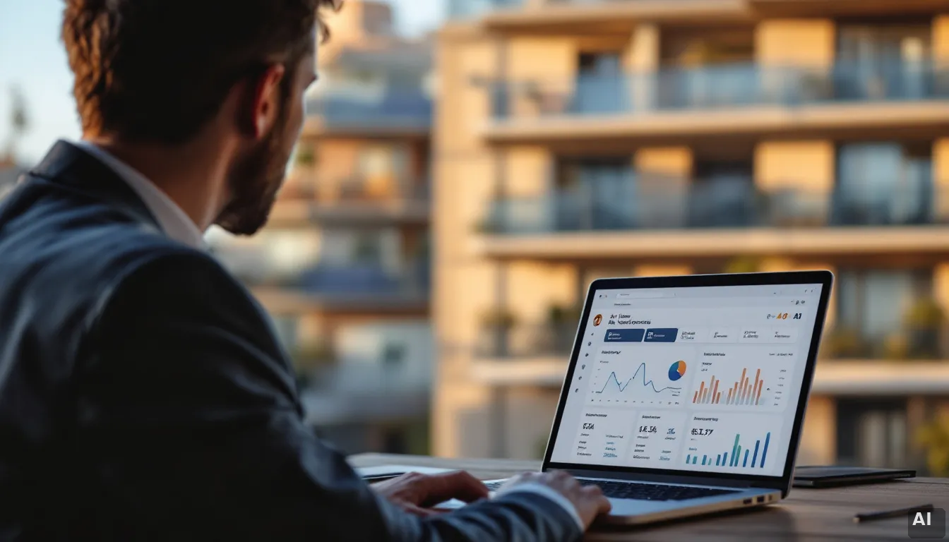 Manager de instaladora solar revisando dashboard de IA con métricas del equipo comercial