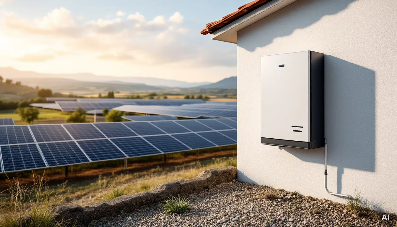 Batería de almacenamiento solar instalada en garaje residencial junto a inversor