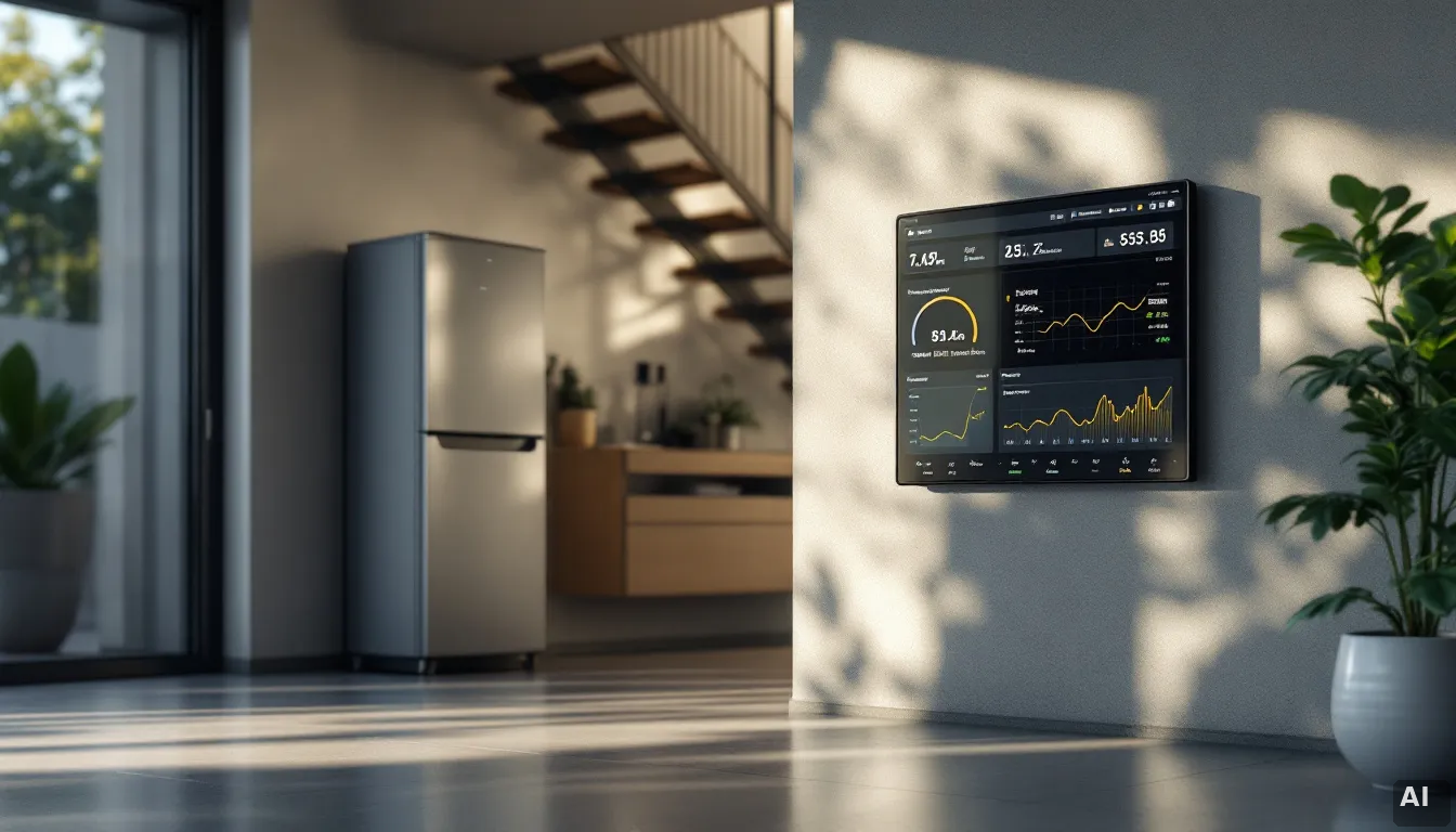 Panel de gestión energética mostrando producción solar, nivel de batería y precios de red en tiempo real