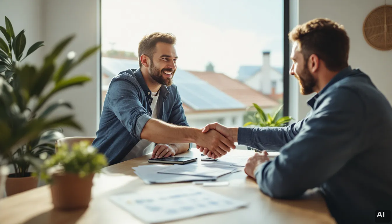 Instalador solar cerrando proyecto residencial con financiación municipal en España