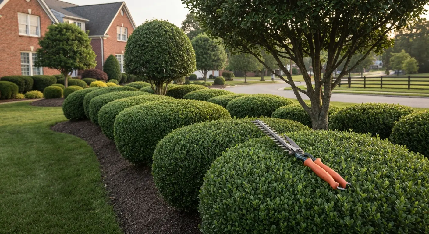 Pruned shrubs and trees