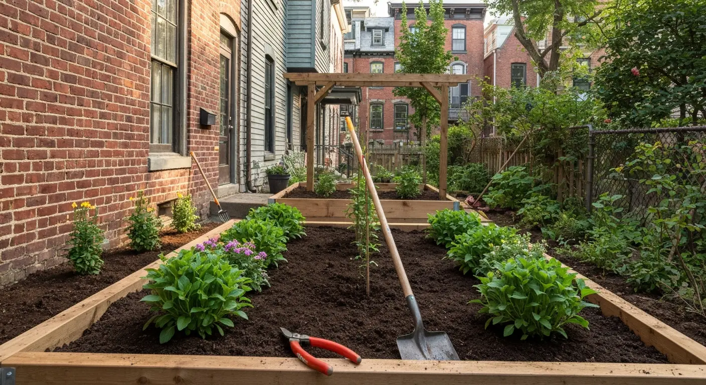 Garden bed design and installation in Baltimore rowhouse