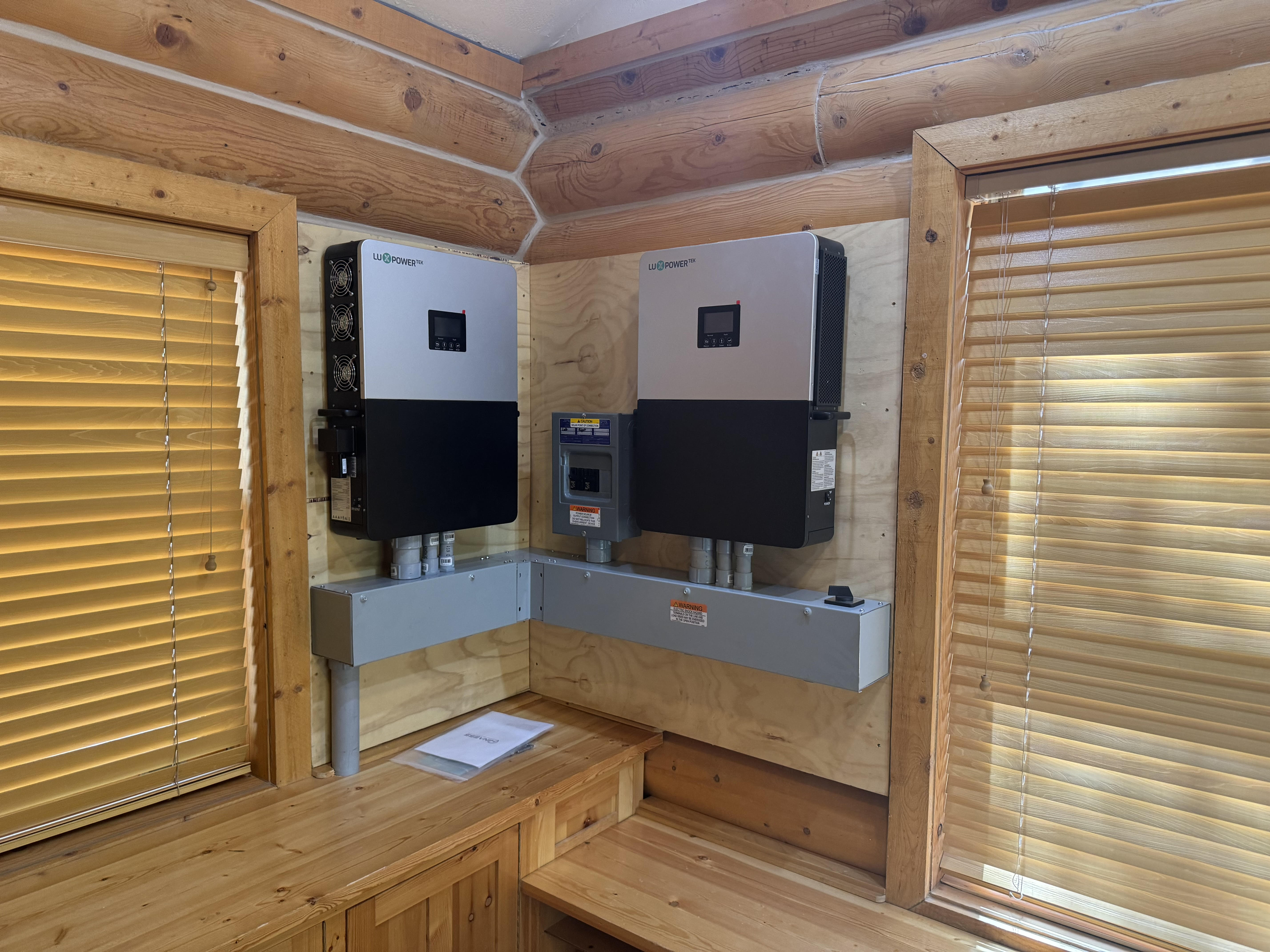 12kW hybrid inverter installed in a White Mountains cabin by White Mountains Solar