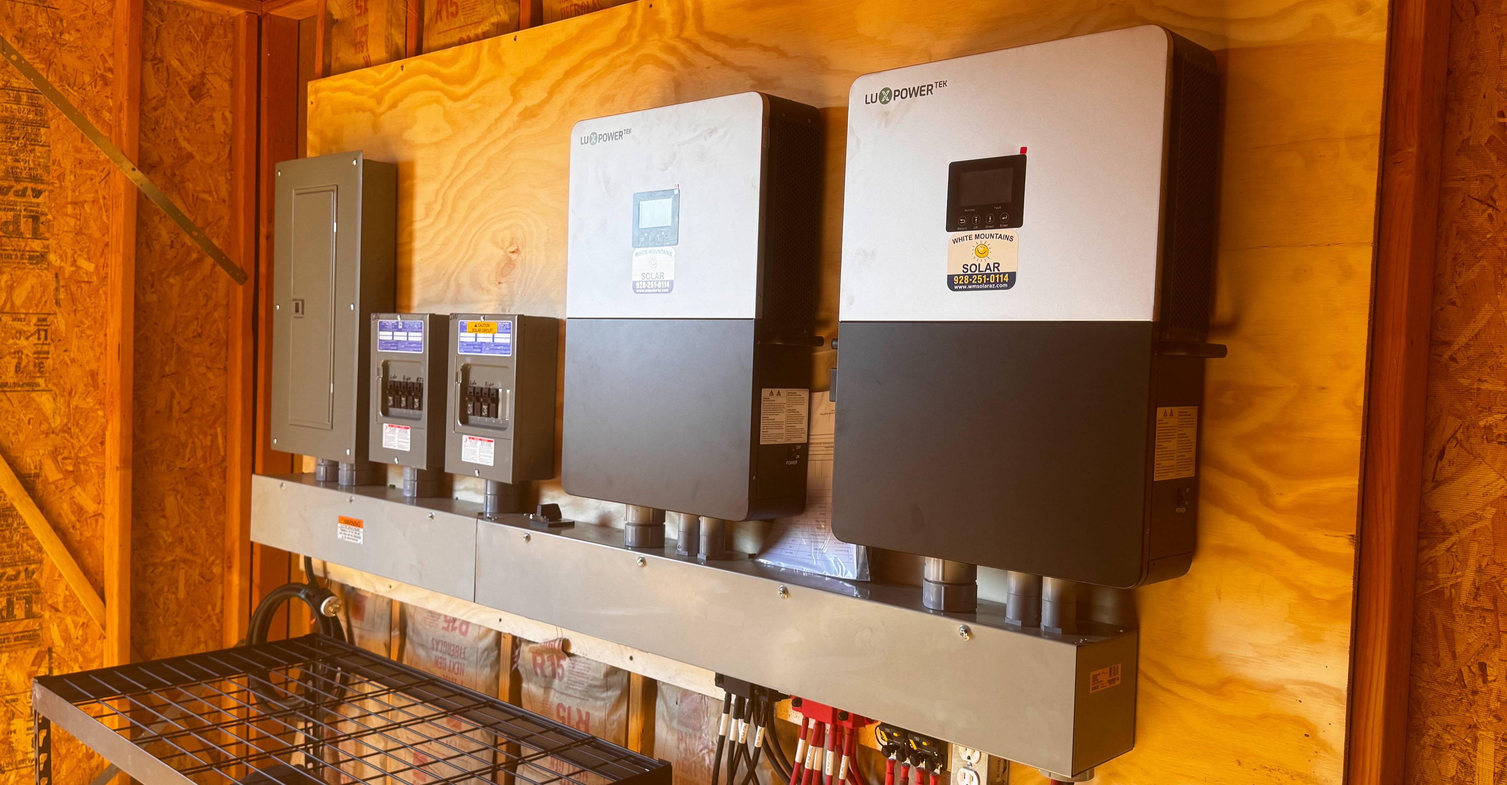 12kW solar inverter and lithium battery wall built by White Mountains Solar in Show Low, Arizona