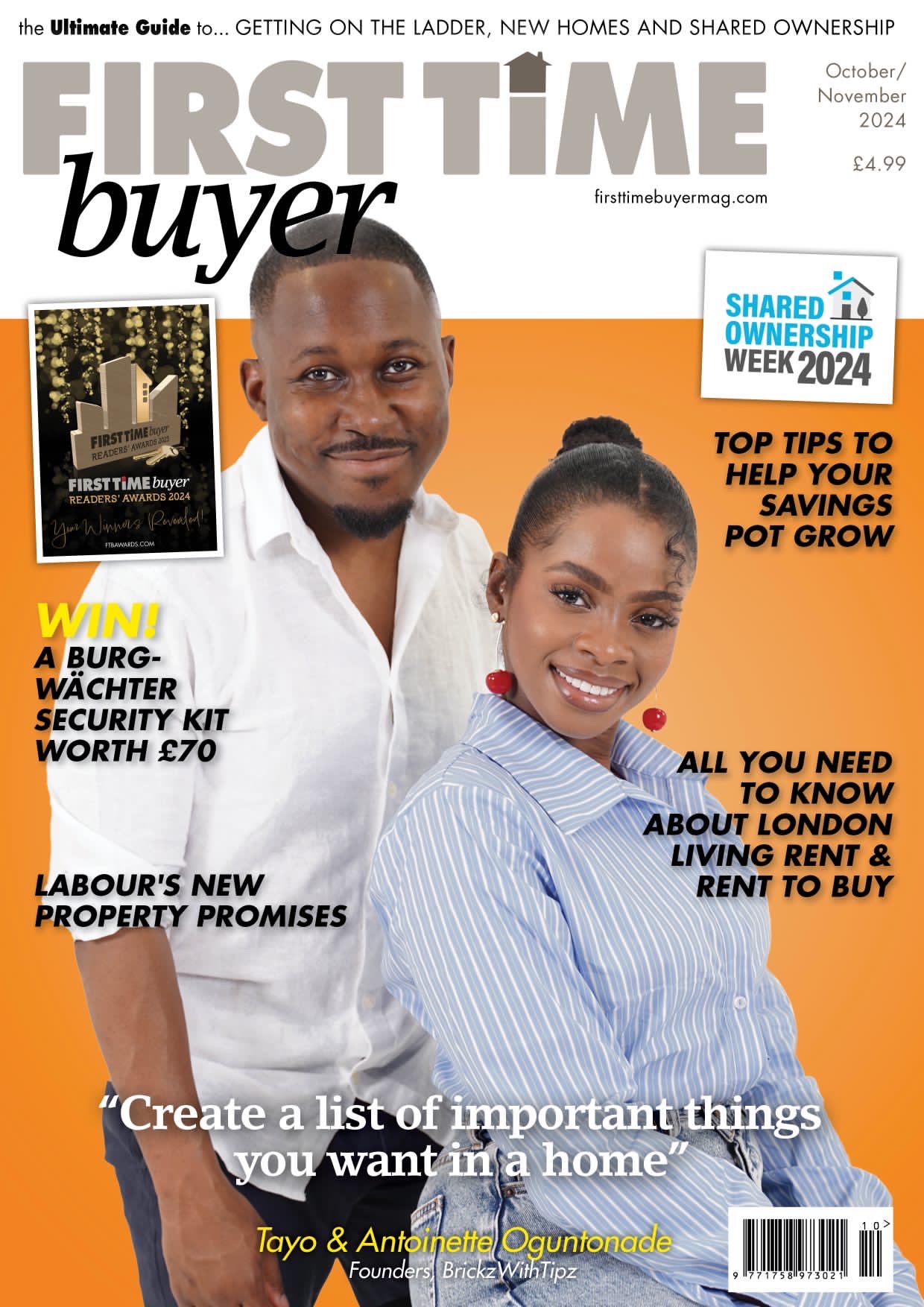 Tayo and Antoinette on the cover of First Time Buyer magazine