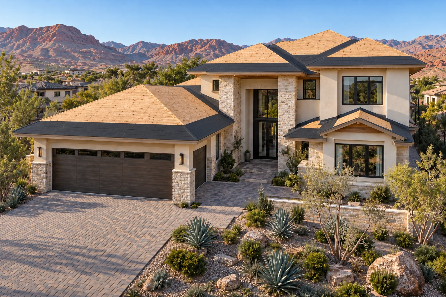 Illustrative Nevada roof showing ice-and-water protection at eaves and valleys
