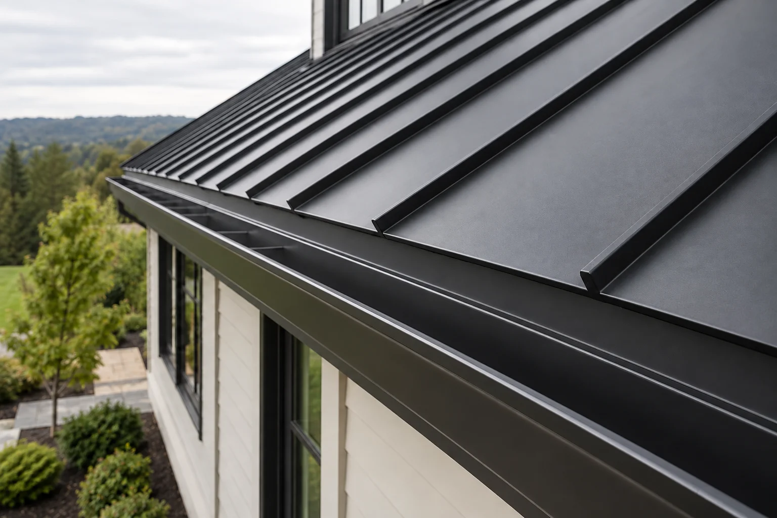 Illustrative exterior detail: Seamless gutters