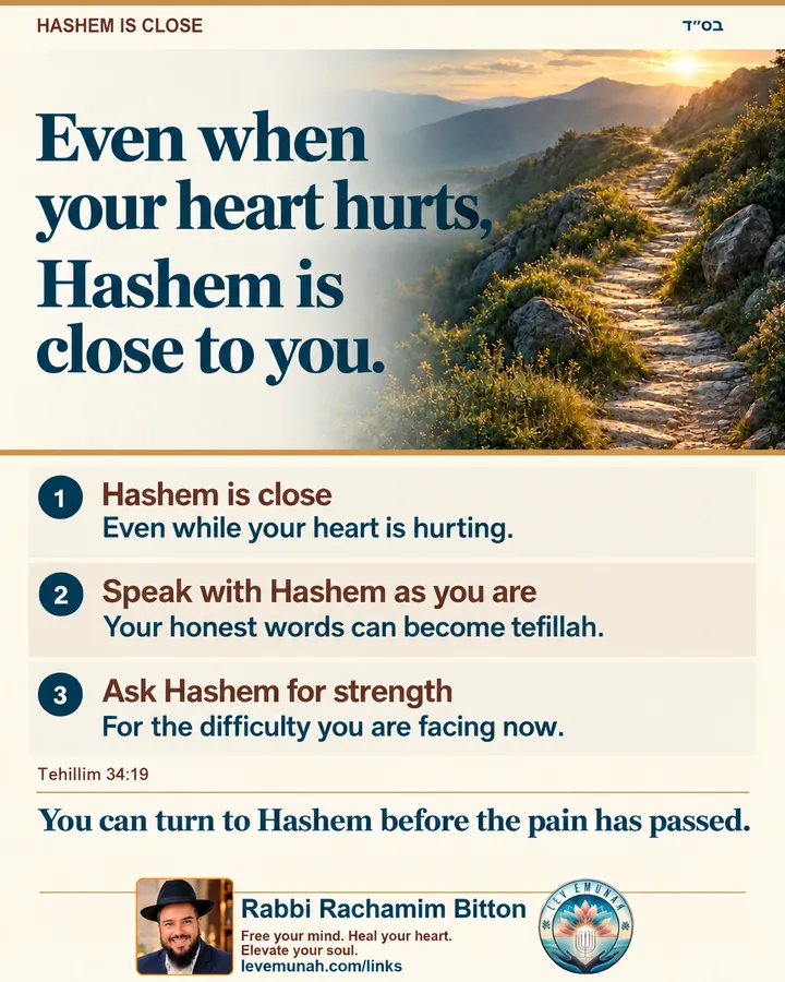 A published Lev Emunah daily card: Even when your heart hurts, Hashem is close to you