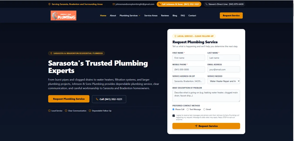 Johnson & Sons Plumbing website and system preview