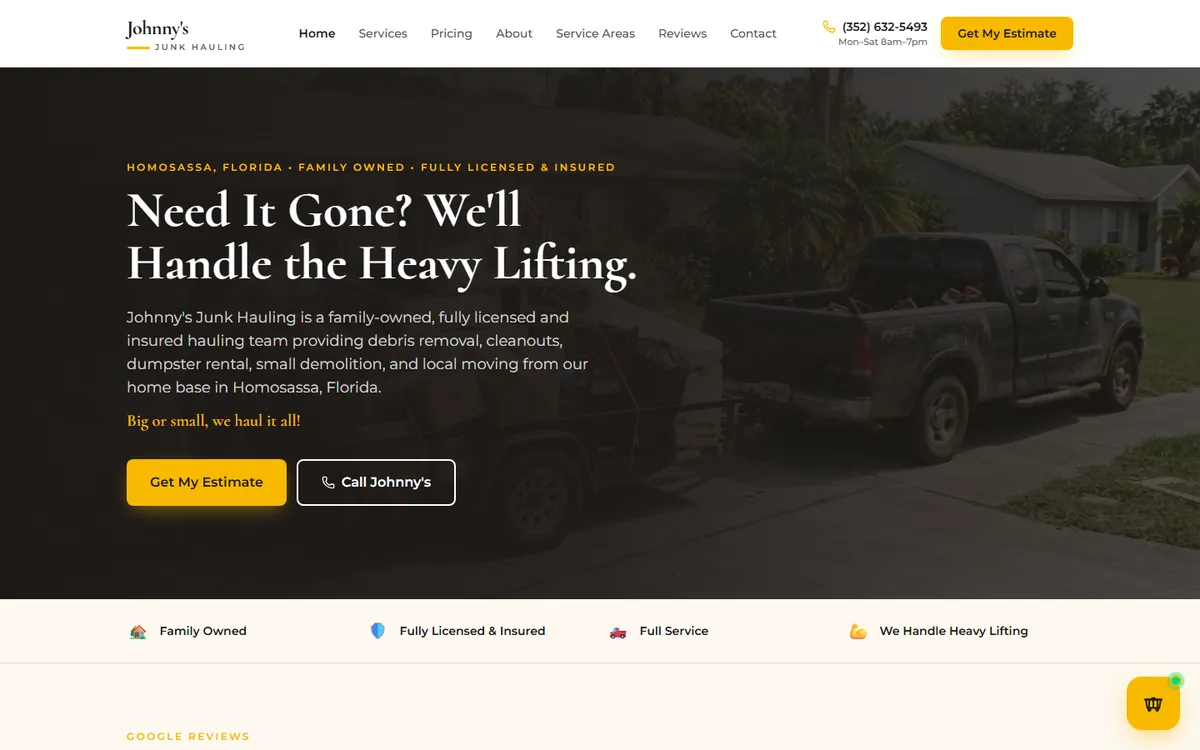 Johnny's Junk Removal & Hauling website and system preview