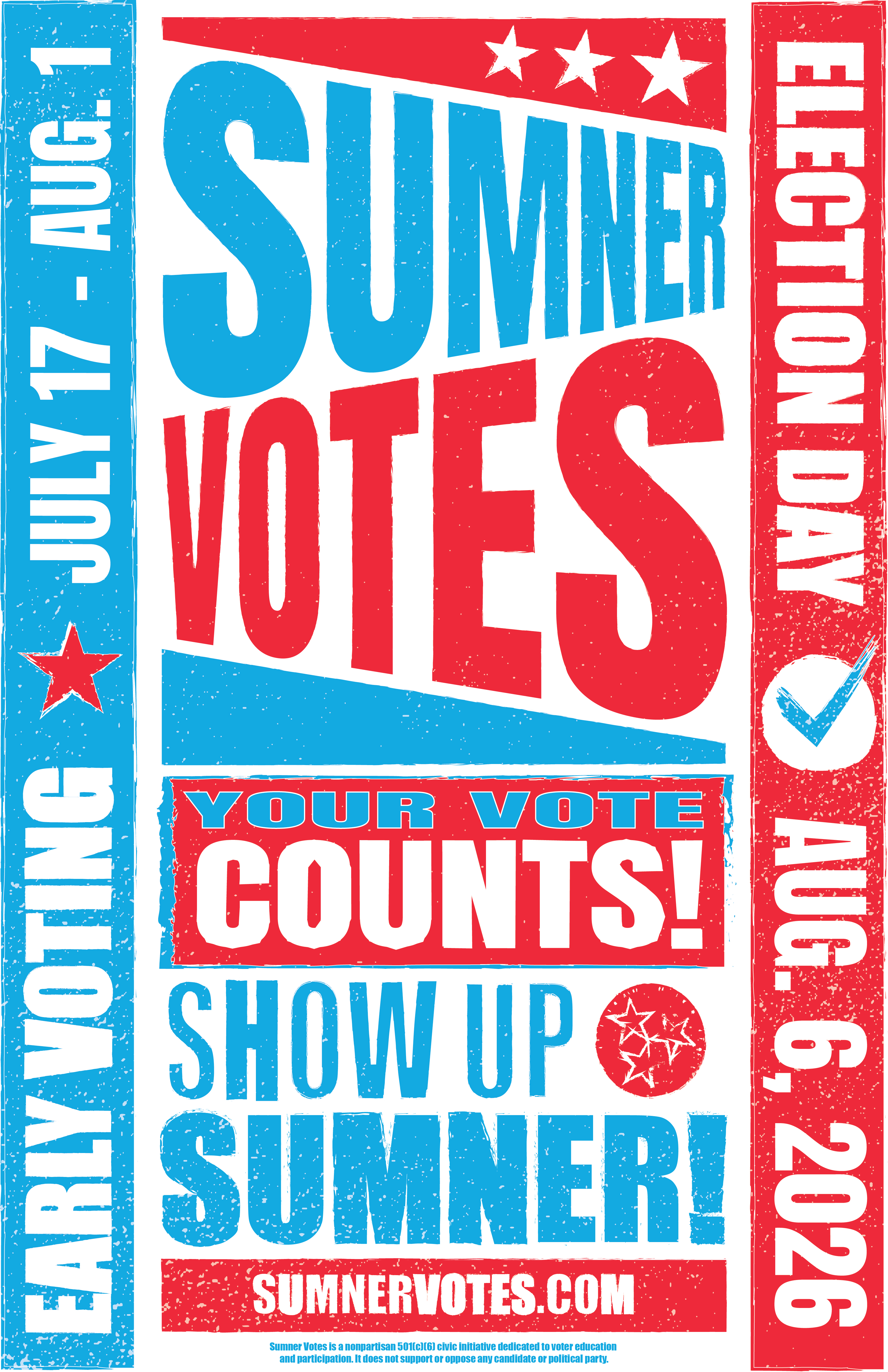 Sumner Votes poster: early voting July 17 to August 1, Election Day August 6, 2026