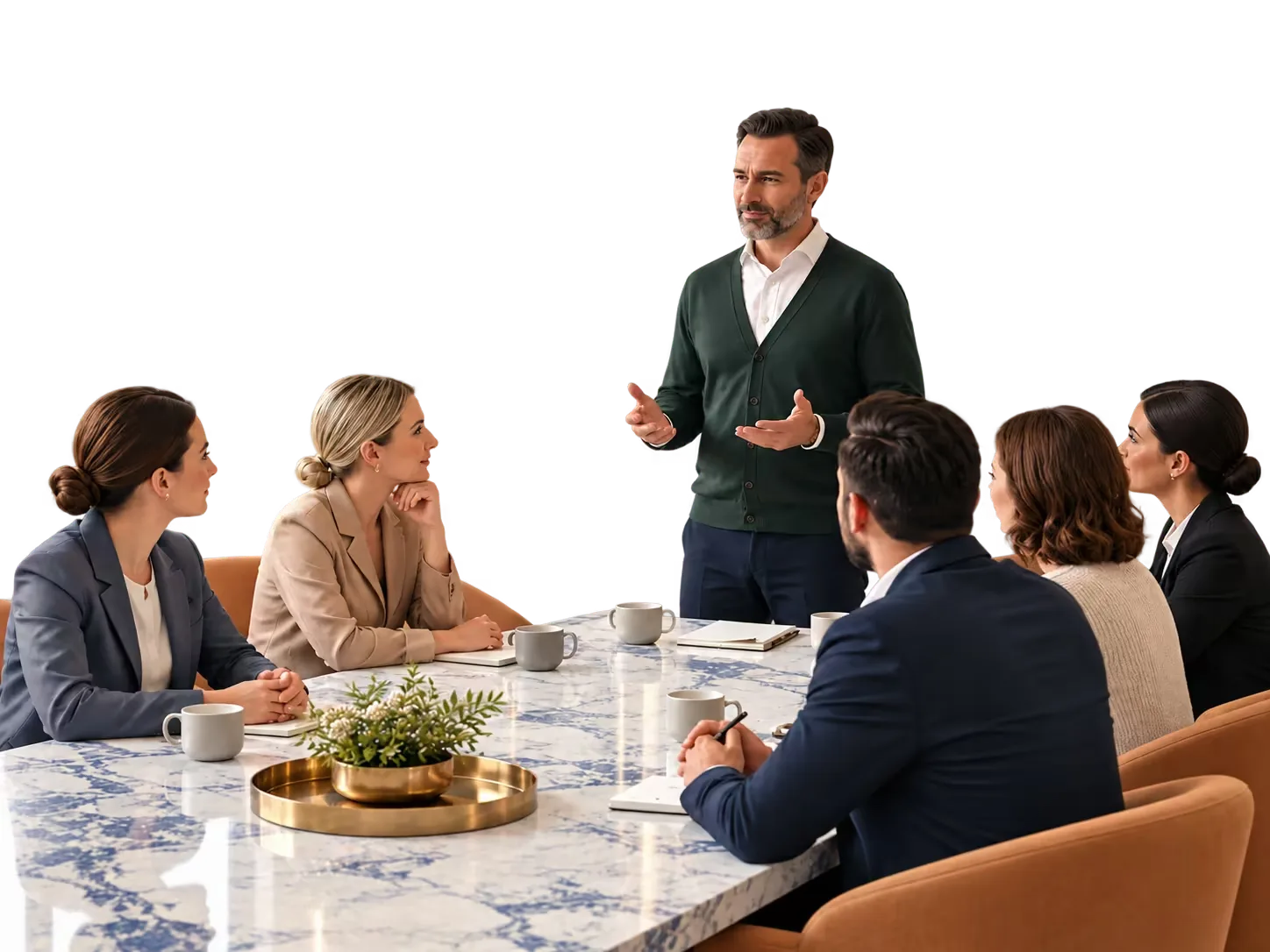 A brokerage leadership team in a listing strategy meeting