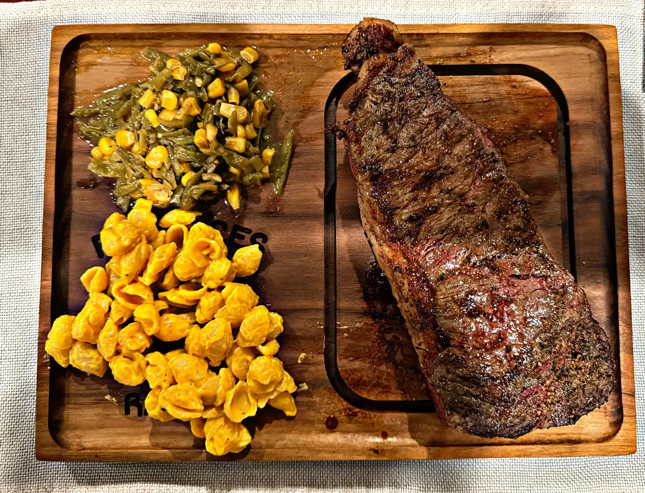 Home-cooked steak dinner served at the Five Aces Ranch lodge