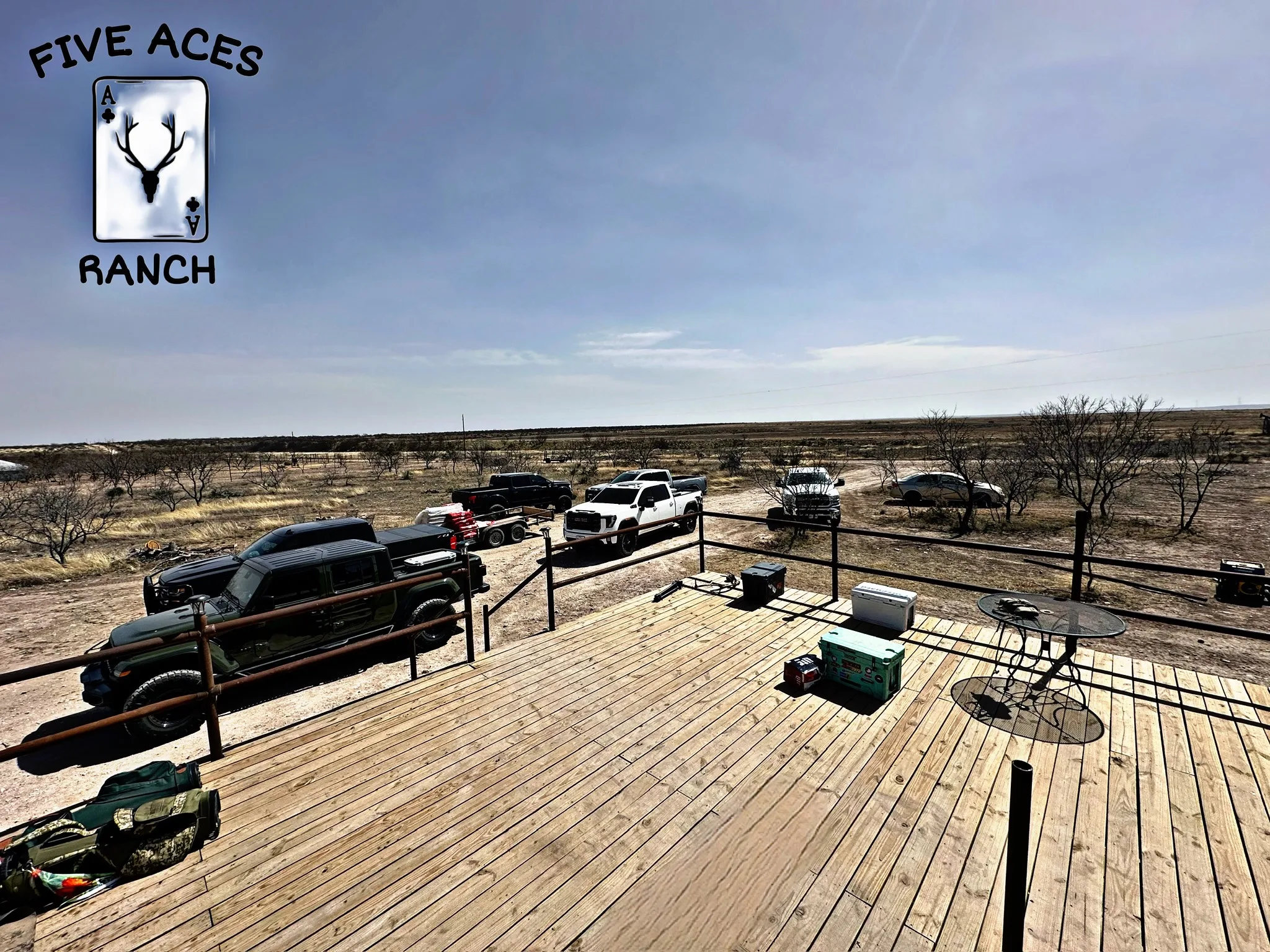 Lodge deck overlooking the rangeland at Five Aces Ranch, Concho County TX