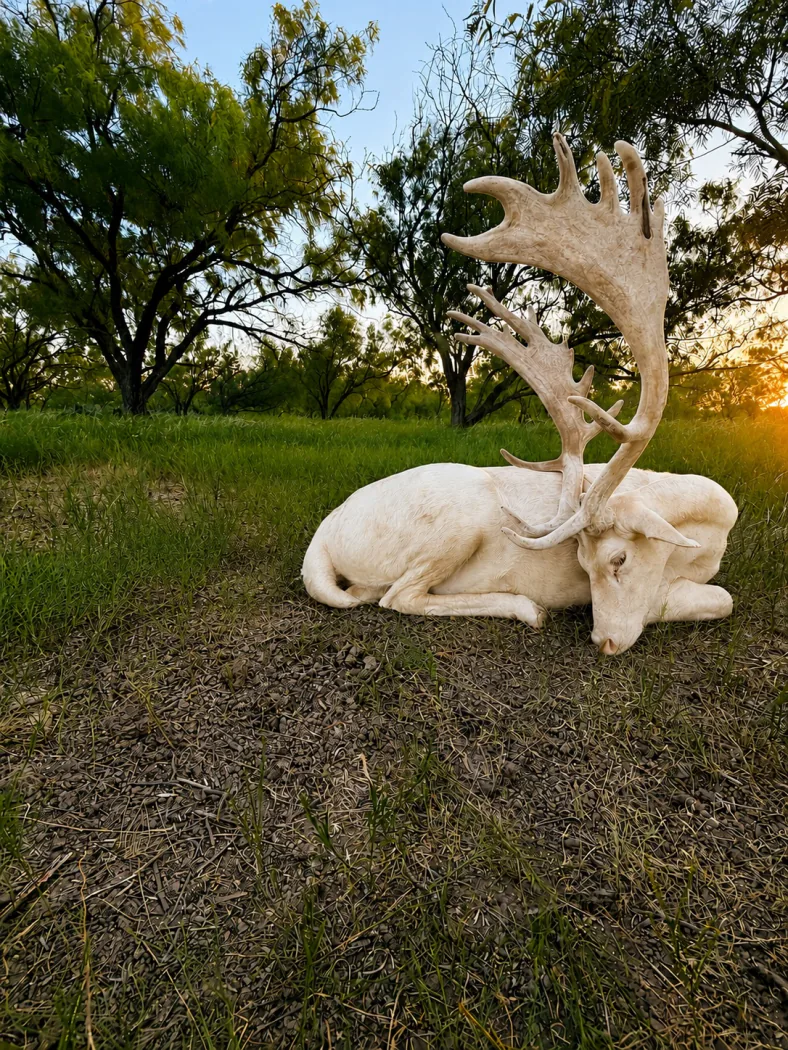 Fallow deer buck with palmated antlers at Five Aces Ranch