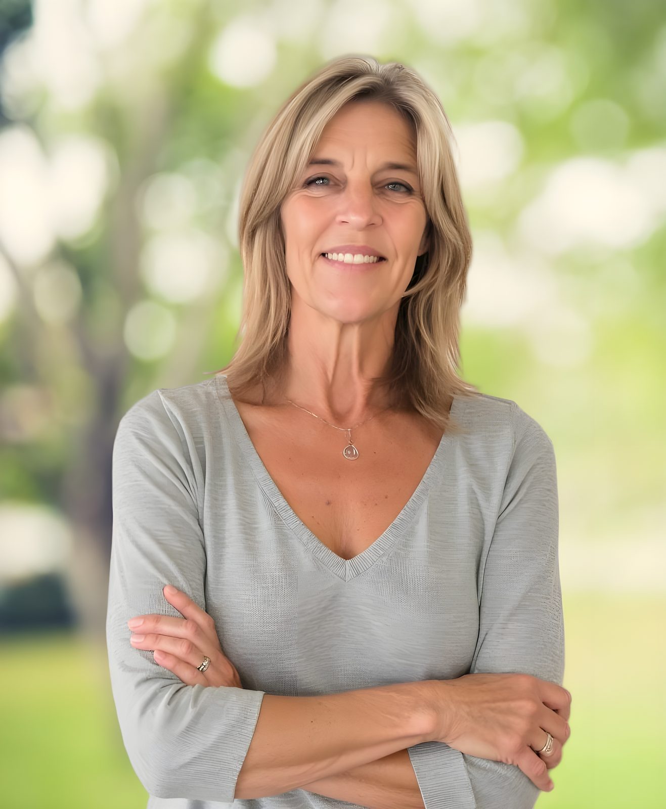 Dr. Jennifer Wilson, PhD, LCSW, smiling outdoors in soft green daylight
