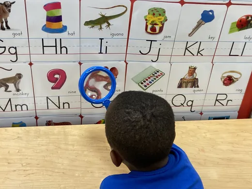 A bright classroom alphabet wall