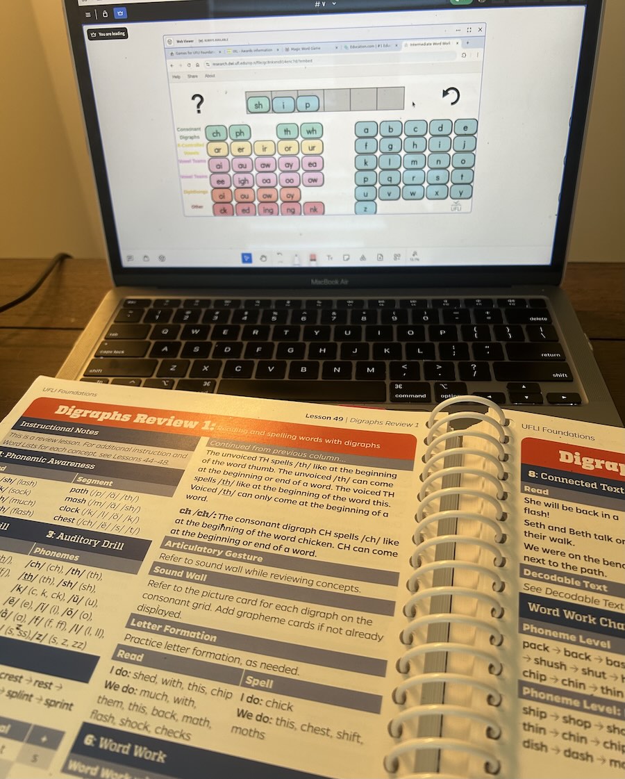 Online reading intervention lesson using UFLI Foundations phonics materials