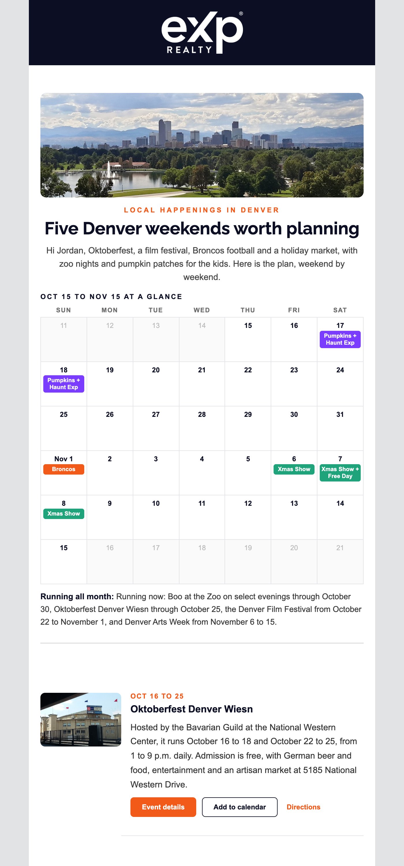 Denver Lifestyle & Events newsletter, Month Planner design