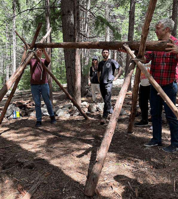 Team shelter building on Tim's land