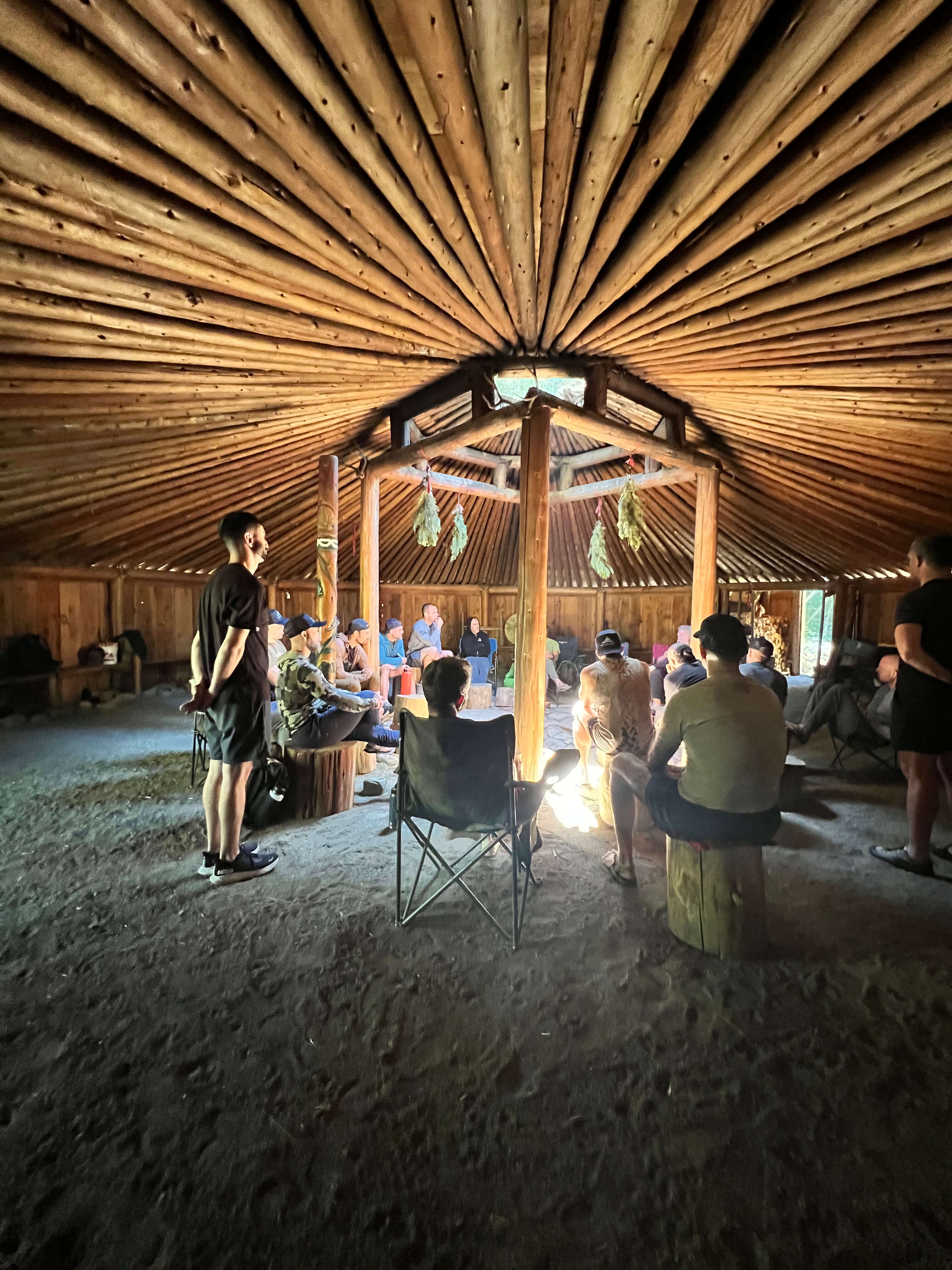 Inside the maloca, Tim's land