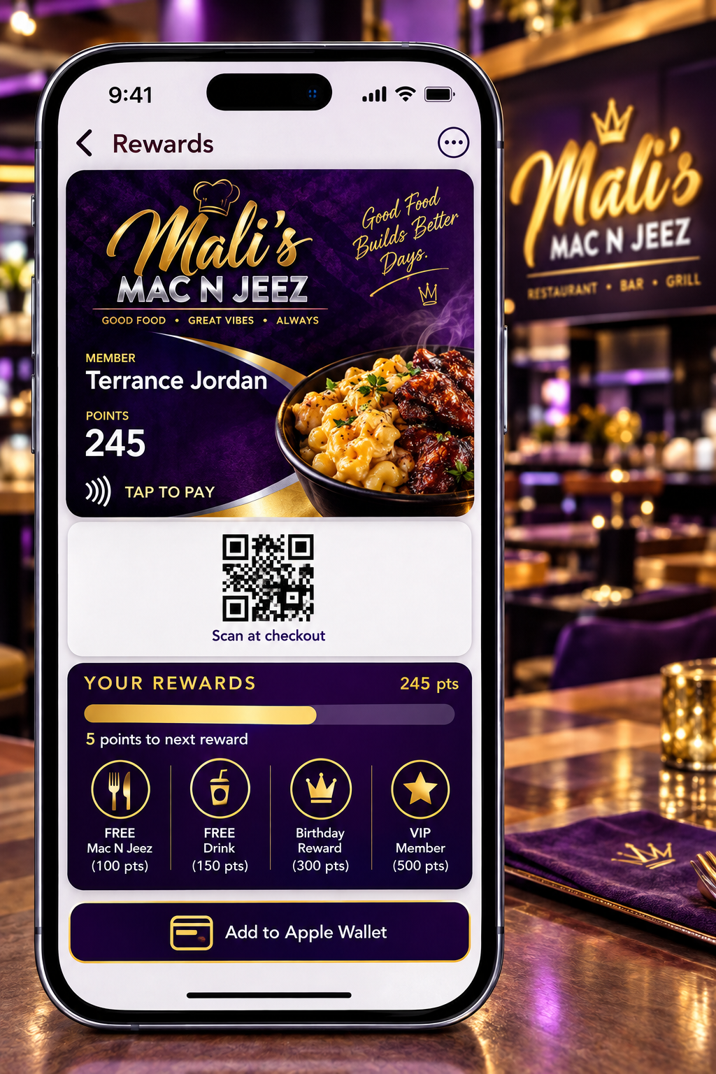 Restaurant rewards screen