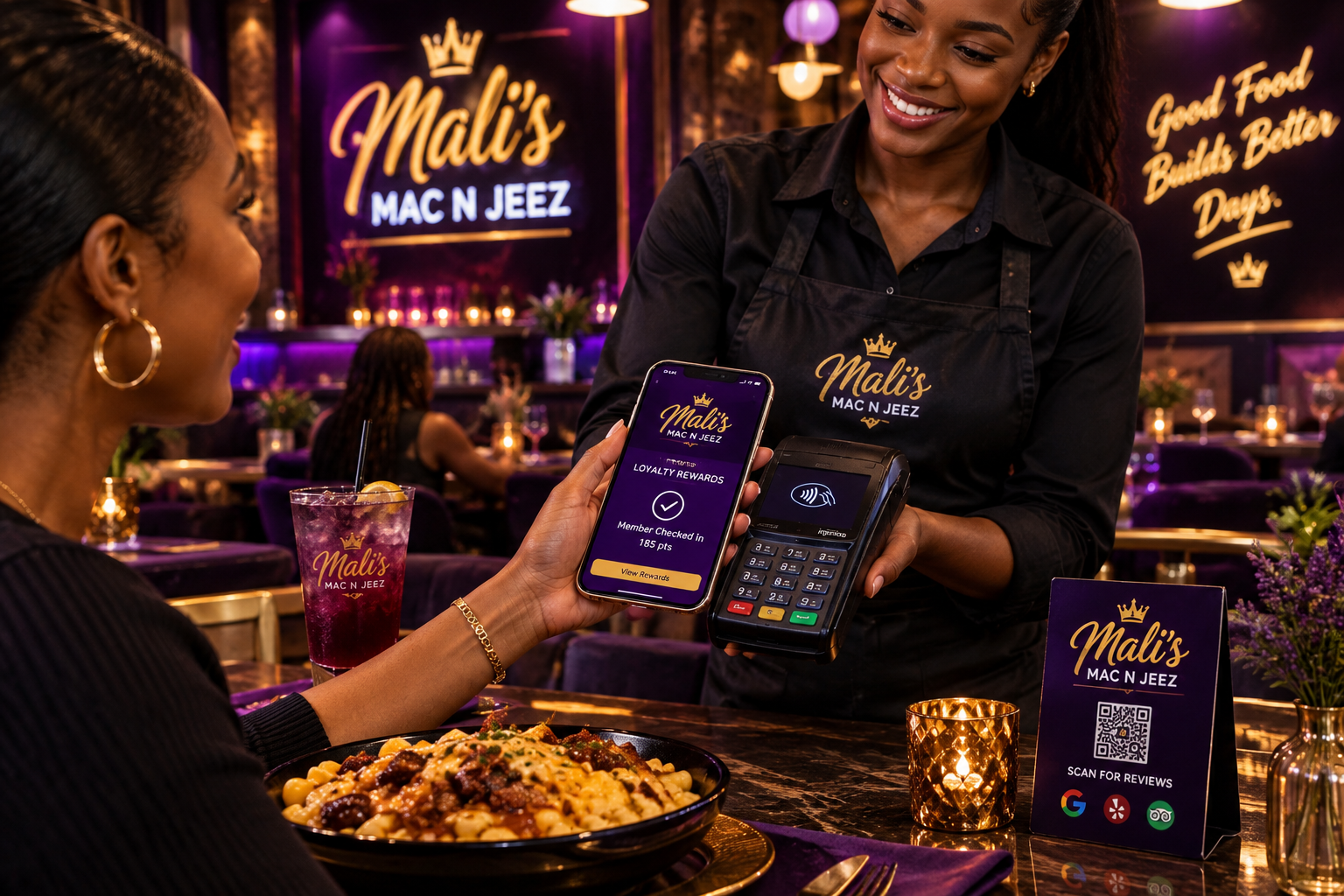 Restaurant retention and renewal rewards member screen at table order completion