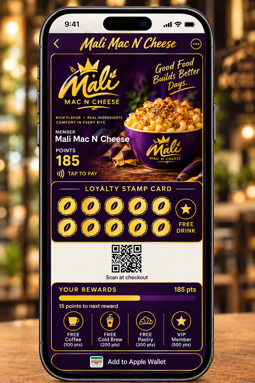 Restaurant retention and renewal stamp card screen