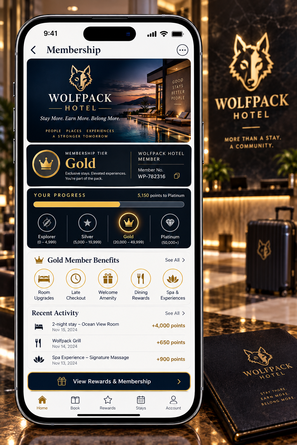 Hotel membership card screen