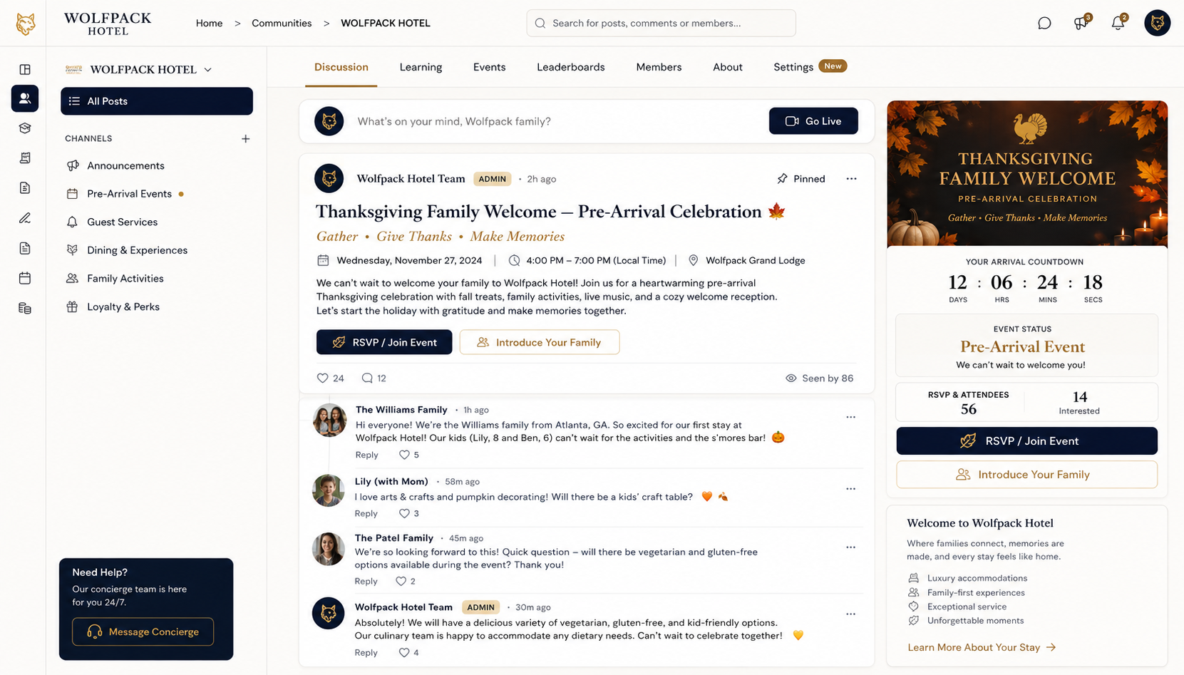 Hotel membership community screen