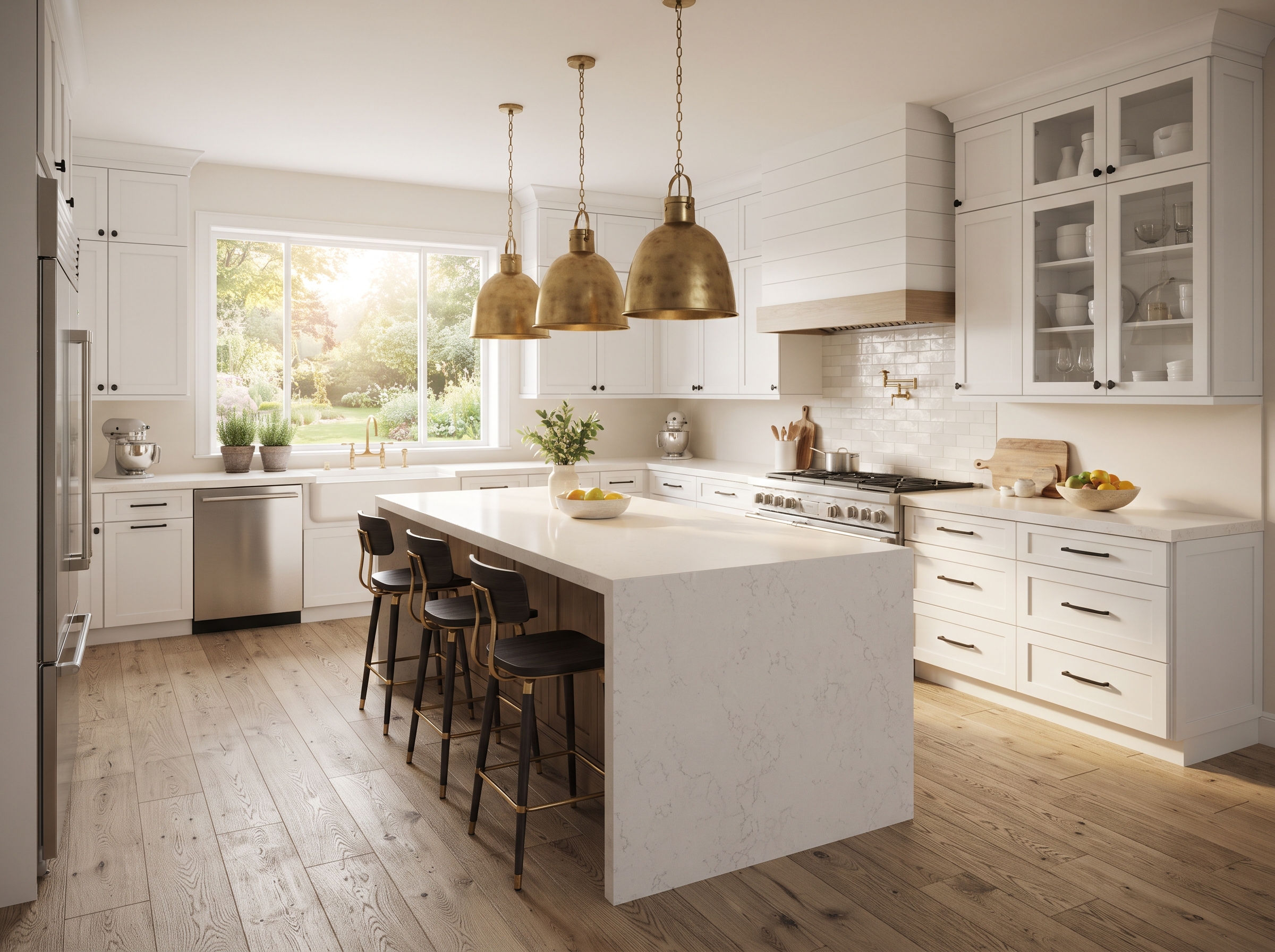 Luxury chef's kitchen with quartz island
