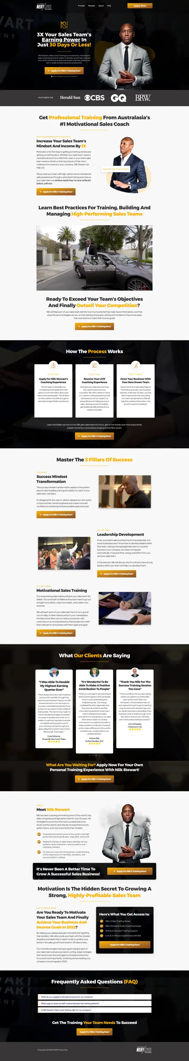 Niik Stewart Sales Training full-page funnel preview