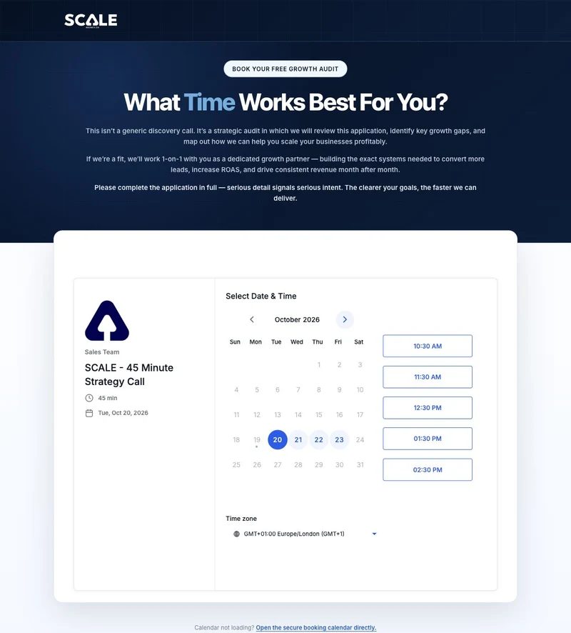 SCALE book a call — full page screenshot
