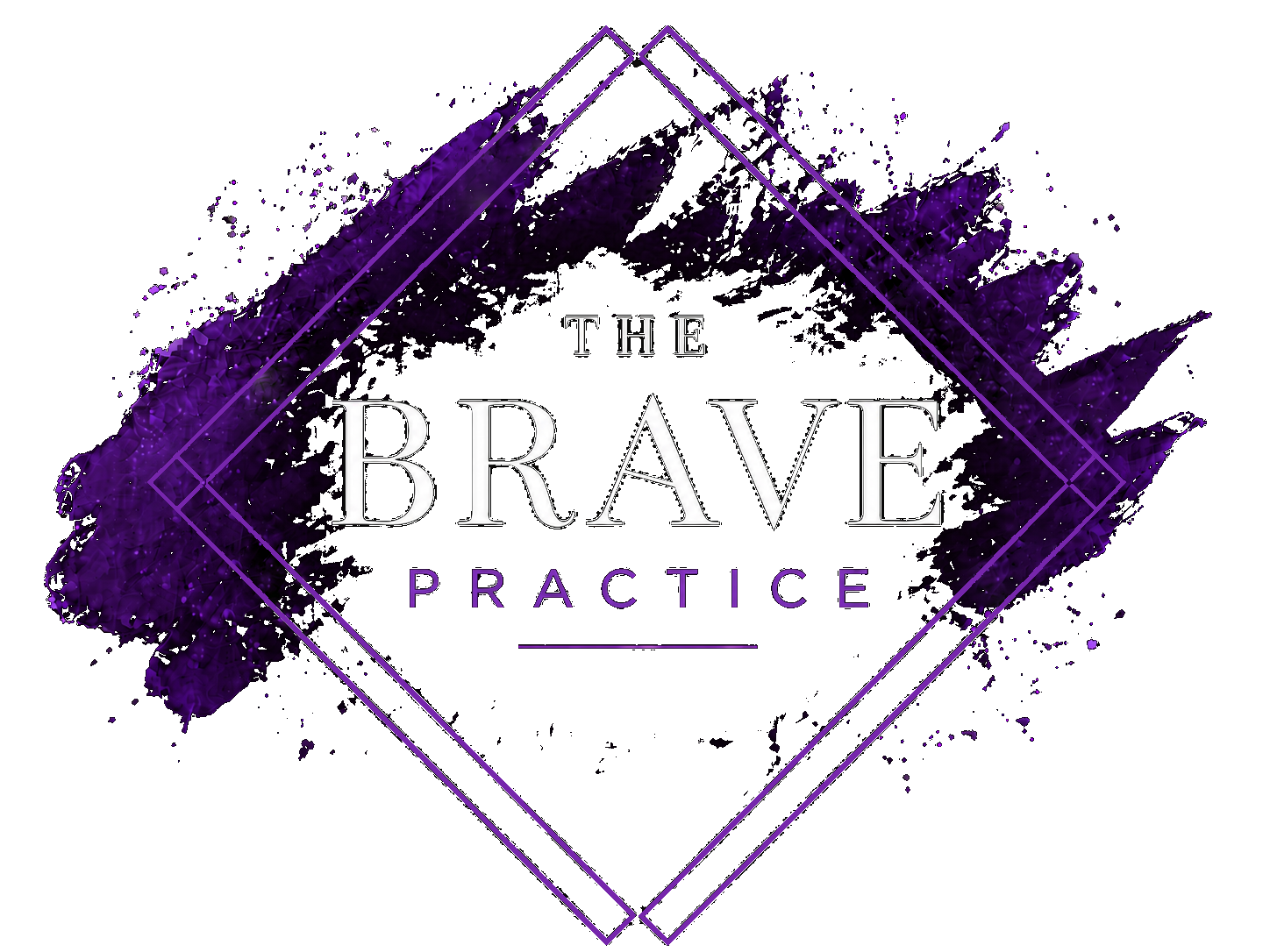 The Brave Practice crest logo, a diamond frame with a purple paint stroke