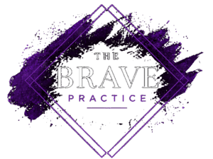 The Brave Practice crest logo, a diamond frame with a purple paint stroke