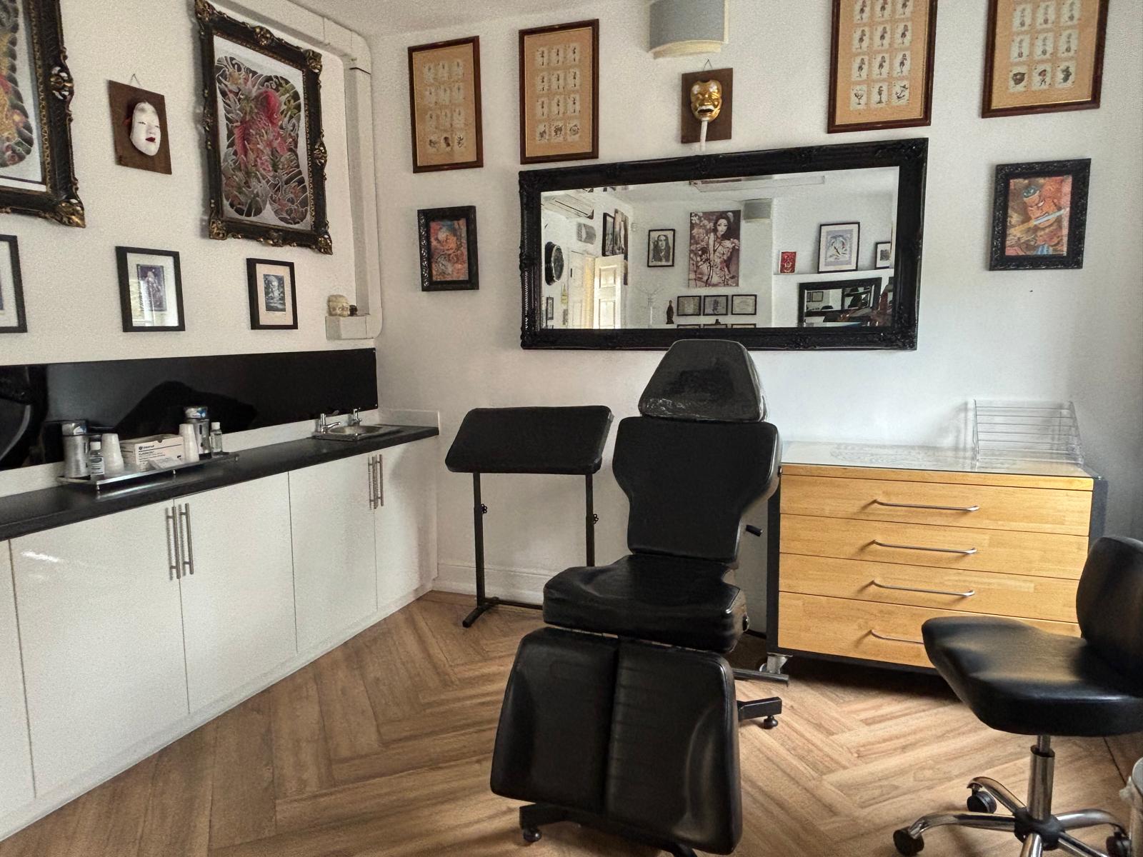 Treatment room inside Tattoo Phil's Northampton studio