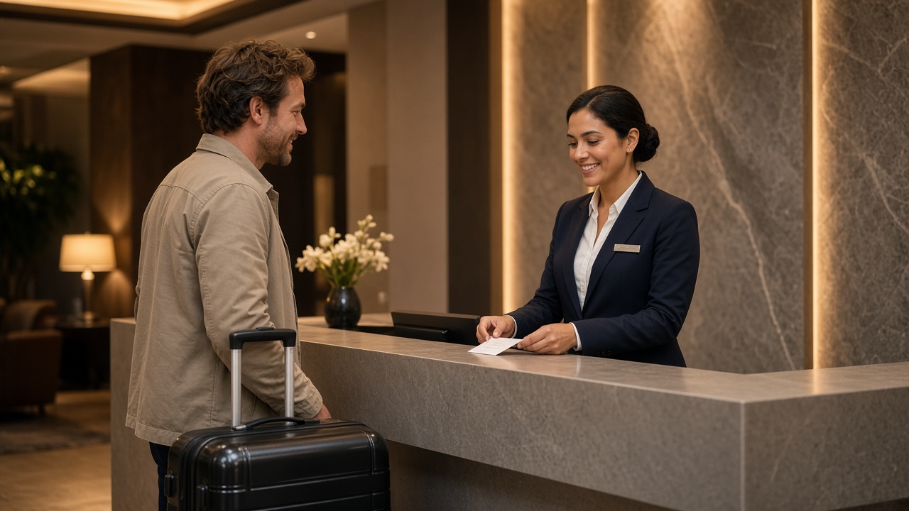 Front office team member welcoming a guest at reception