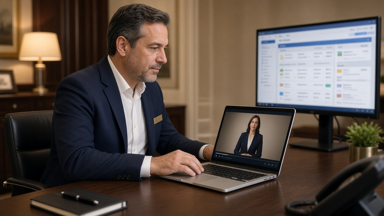Hotel manager creating custom training videos