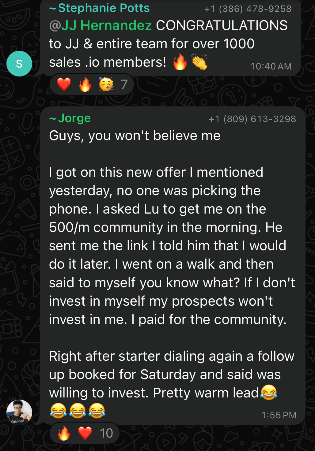 Sales.io student win, monthly earnings screenshot