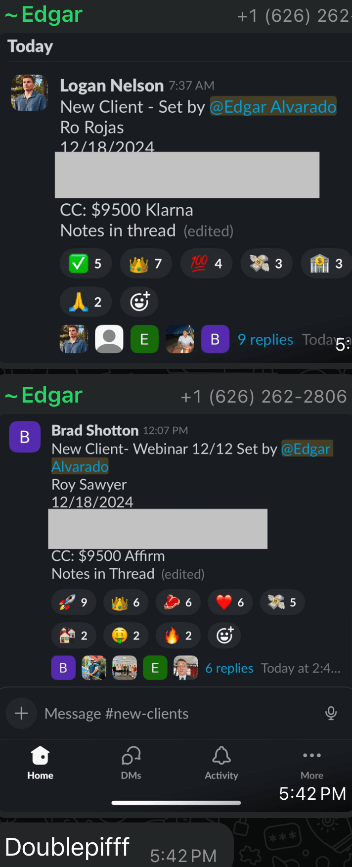 Sales.io student win, payment screenshot