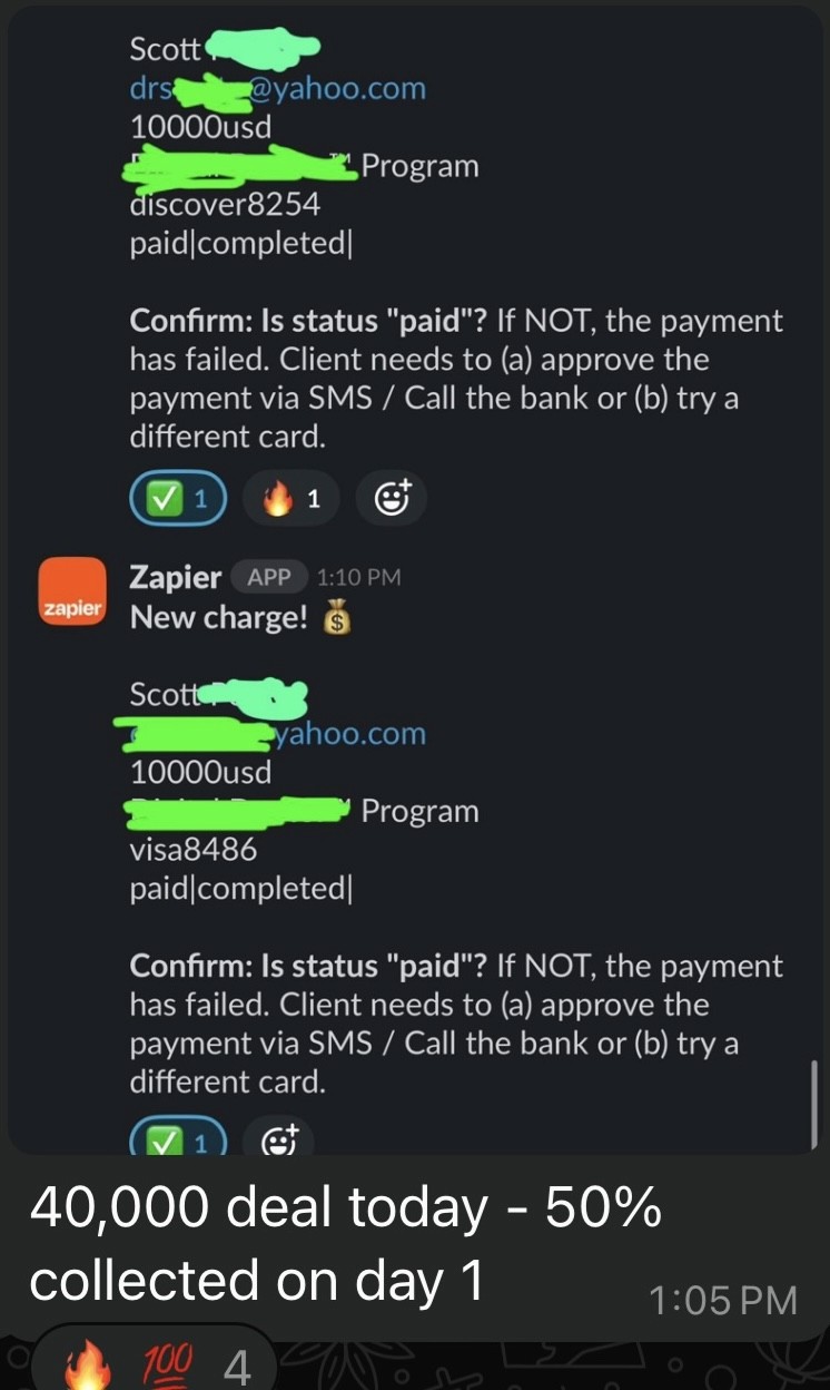 Sales.io student win, commission screenshot