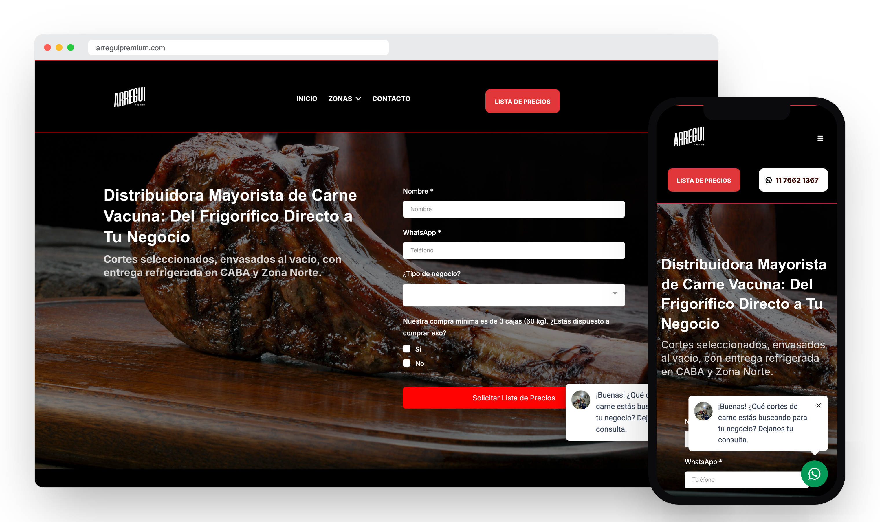 Arregui Premium — Distribución de carne · CABA y Zona Norte