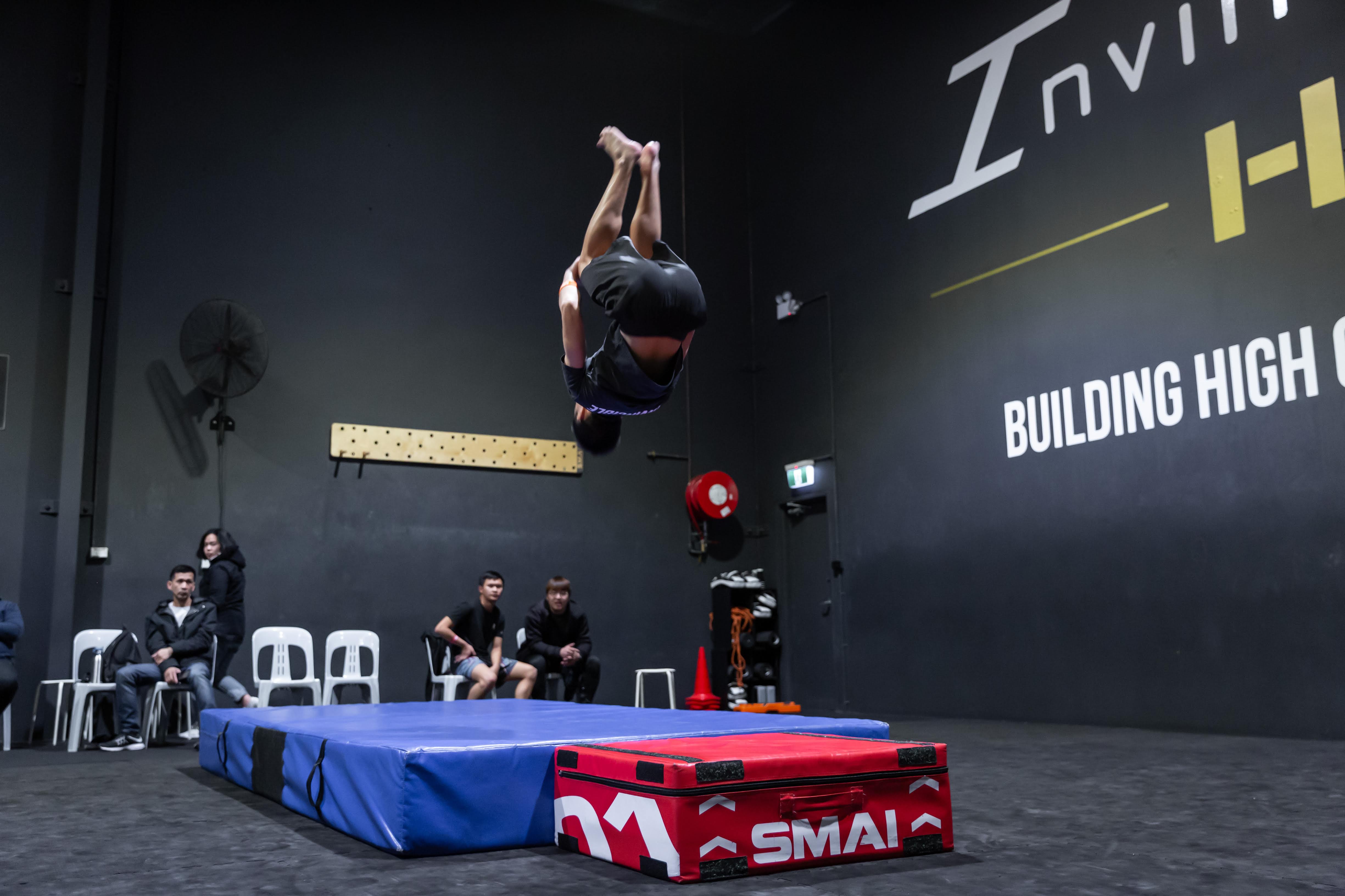Backflip training at Invincible HQ in Sydney