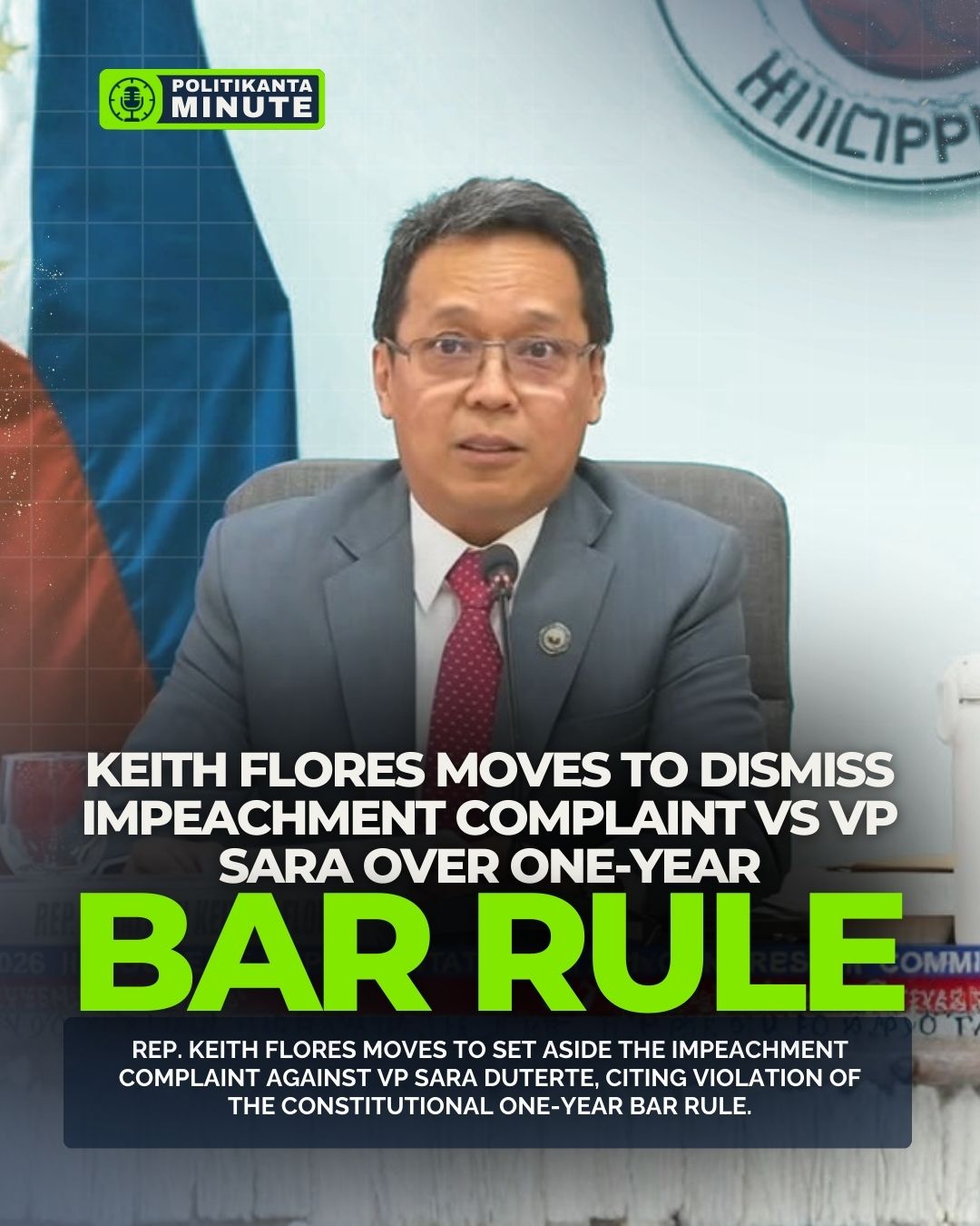 A motion has been filed at the House of Representatives of the Philippines seeking to set aside the first impeachment complaint against Vice President Sara Duterte, citing the constitutional one-year bar rule.  Rep. Keith Flores moved to dismiss the complaint on the grounds that it was filed before the expiration of the one-year prohibition period for impeachment filings.  The complaint, submitted by a member of the Makabayan Bloc on February 2, 2026, came just days before the one-year bar would lapse on February 6, 2026.  The issue now centers not on political arguments — but on constitutional timing.  What Is the One-Year Bar Rule?  Under the Philippine Constitution, impeachment proceedings cannot be initiated against the same official more than once within a one-year period.  This safeguard exists to prevent harassment through repeated impeachment filings.  Supporters of VP Sara argue:  ✔️ The Constitution is clear ✔️ Timing matters ✔️ Procedure must be respected  Critics counter:  ✔️ Substance should prevail over technicality ✔️ Allegations deserve hearing ✔️ The public deserves clarity  But in constitutional law, procedure is not a minor detail.  It is the backbone of due process.  The Legal Battlefield  The Supreme Court’s interpretation of the one-year bar rule has been referenced in similar cases in the past.  The question now becomes:  Did the February 2 filing violate that rule?  If the complaint was indeed premature, legal precedent suggests dismissal may be warranted — regardless of political sentiment.  And here’s the reality:  In constitutional governance, timing is not cosmetic.  It is decisive.  The Political Undercurrent  This development comes amid heightened political tension surrounding VP Sara Duterte.  Allies see the impeachment push as politically motivated.  Opponents frame it as accountability.  But when legal timelines enter the conversation, the battlefield shifts from rhetoric to rules.  And rules — when applied fairly — protect everyone.  Not just allies.  Not just critics.  Everyone.  The Satirical Jab 🦅  Funny how impeachment is suddenly urgent — except when the Constitution gets in the way.  When it suits the narrative, we shout “Accountability!”  But when procedure blocks the charge, suddenly the Constitution becomes “technicality.”  The same Constitution everyone swore to uphold.  It’s not obstruction.  It’s order.  You can’t preach rule of law and ignore it when inconvenient.  Faith Reflection  📖 1 Corinthians 14:40 “But let all things be done decently and in order.”  Governance without order becomes chaos. Justice without process becomes vengeance.  Faith reminds us that truth and order are not enemies — they walk together.  If accusations are valid, they will withstand legal scrutiny.  If they are rushed, they collapse under constitutional weight.  Why This Matters Beyond Politics  This is bigger than VP Sara.  Today it is her.  Tomorrow it could be anyone.  The one-year bar rule protects:  • Stability in governance • Protection from harassment • Constitutional integrity  Without such safeguards, impeachment could become a political weapon filed repeatedly to paralyze elected officials.  The framers of the Constitution anticipated this risk.  That’s why the rule exists.  What Happens Next?  The House Justice Committee will deliberate on the motion.  Possible outcomes include:  • Dismissal on procedural grounds • Continuation of evaluation • Referral for further review  Whatever the outcome, it must align with constitutional standards — not partisan pressure.  Agila Perspective 🦅  From an Agila standpoint, strength means standing firm within the law.  VP Sara’s camp maintains that:  ✔️ They will face allegations through legal channels ✔️ They trust constitutional safeguards ✔️ They will not be shaken by procedural battles  Power built on law lasts longer than power built on noise.  Final Reflection  This moment tests more than a political alliance.  It tests whether the Constitution applies equally to all.  If the complaint was filed prematurely, dismissal is not favoritism — it is fidelity to law.  If it meets constitutional timing, it should proceed within proper channels.  In the end:  Rules are not obstacles to justice.  They are its protection.  And a nation that respects order, respects itself.