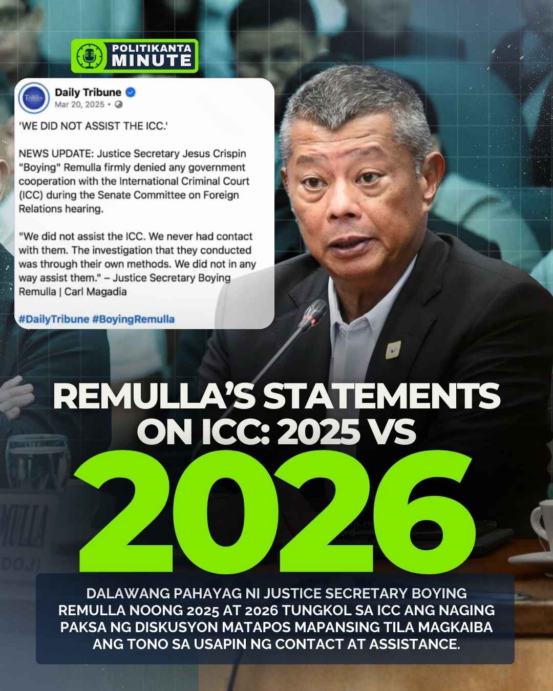 Remulla’s Statements on ICC: 2025 vs 2026